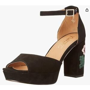 Nanette Lepore Viola Platform Block Heel Pumps Floral Embroidered Black Size 6.5